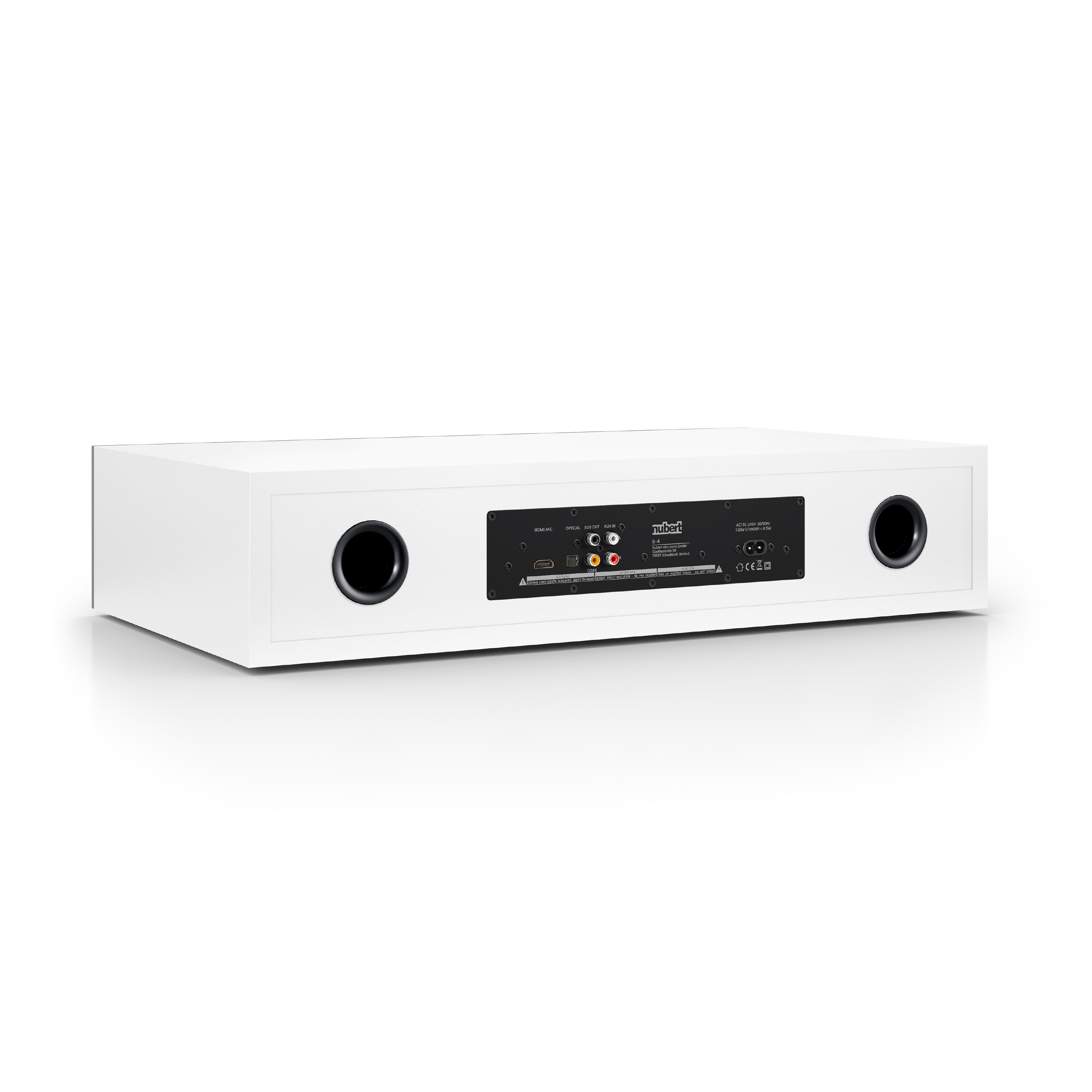 Rear view of nuBox AS 225 Soundbar with connections and bass reflex ports.